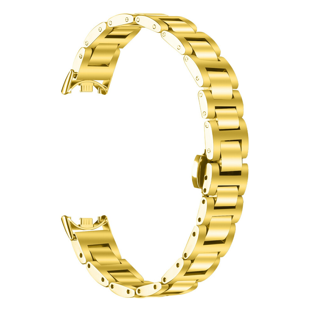 (Gold) Watch Band For Xiaomi Smart Band 10 / 9 / 8 Butterfly Clasp Three Bead Stainless Steel Electroplated Strap Gold 6914296172751