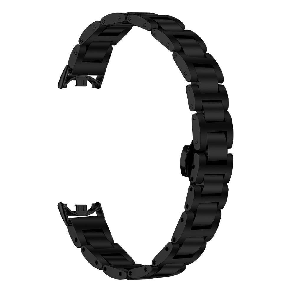 (Black) Watch Band For Xiaomi Smart Band 10 / 9 / 8 Butterfly Clasp Three Bead Stainless Steel Electroplated Strap Black 6914299428220