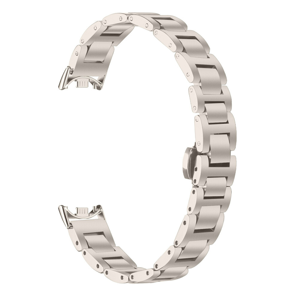 (Starlight) Watch Band For Xiaomi Smart Band 10 / 9 / 8 Butterfly Clasp Three Bead Stainless Steel Electroplated Strap 6914291994716