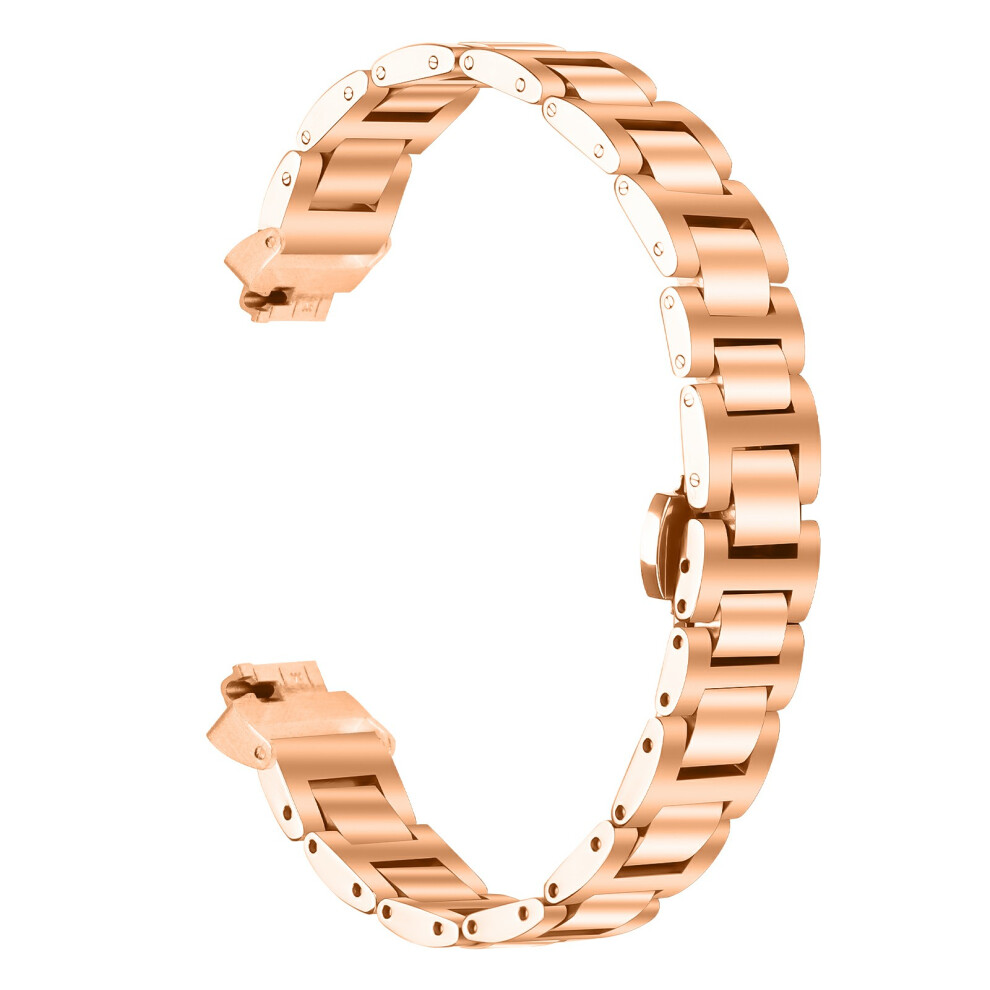 (Rose ) Watch Band For Fitbit Inspire / Inspire 2 / Inspire Hr Butterfly Clasp Three Bead Stainless Steel Electroplated Stra Gold 6914298791875