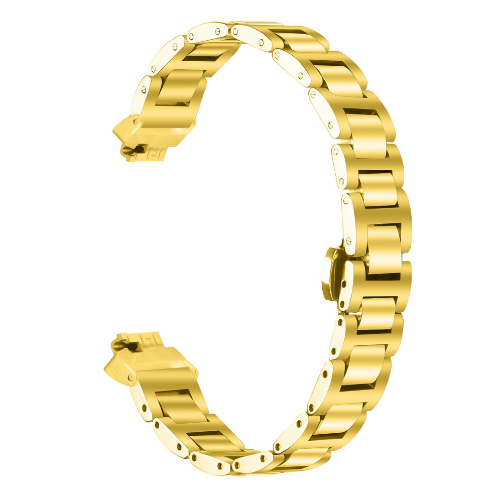(Gold) Watch Band For Fitbit Inspire / Inspire 2 / Inspire Hr Butterfly Clasp Three Bead Stainless Steel Electroplated Stra Gold 6914295221443
