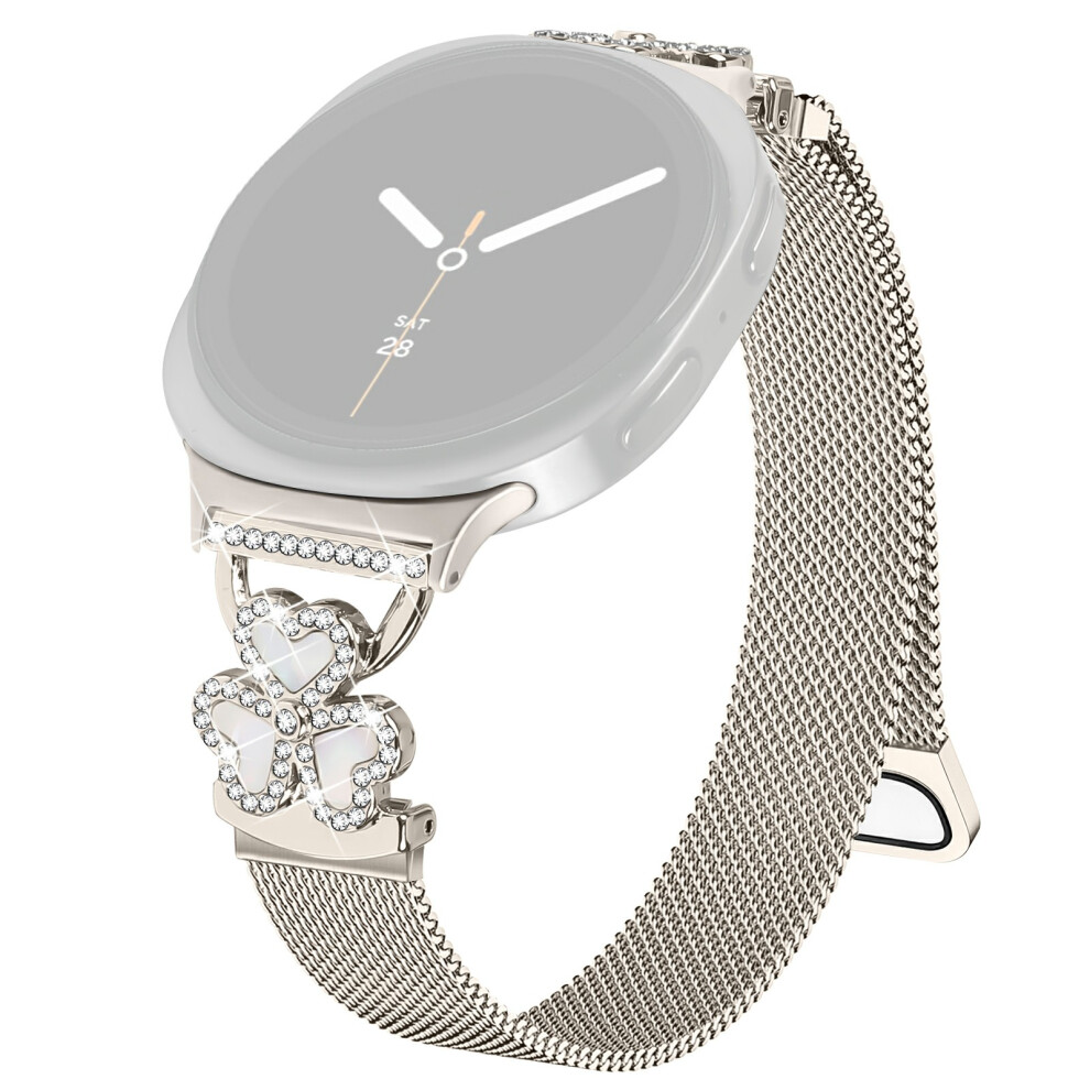 (Starlight+Colorful Shell) Electroplated Milanese Strap For Samsung Galaxy Watch8 44Mm / 40Mm / Watch8 Classic 46Mm Rhinestone Decor Heart Clover W 6914293287489