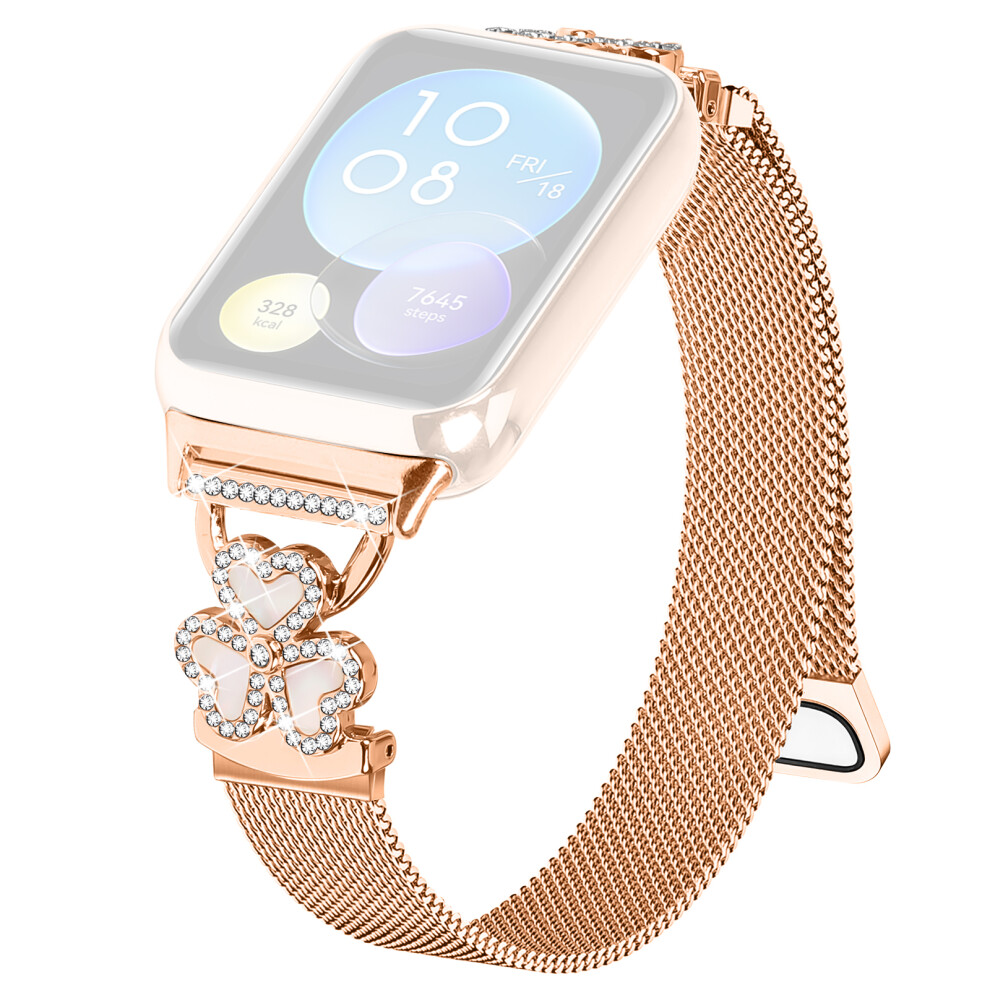 (Rose Iridescent Shell) Electroplated Milanese Strap For Xiaomi Redmi Watch 4 / 5 Heart Clover Watchband Gold 6914298126462