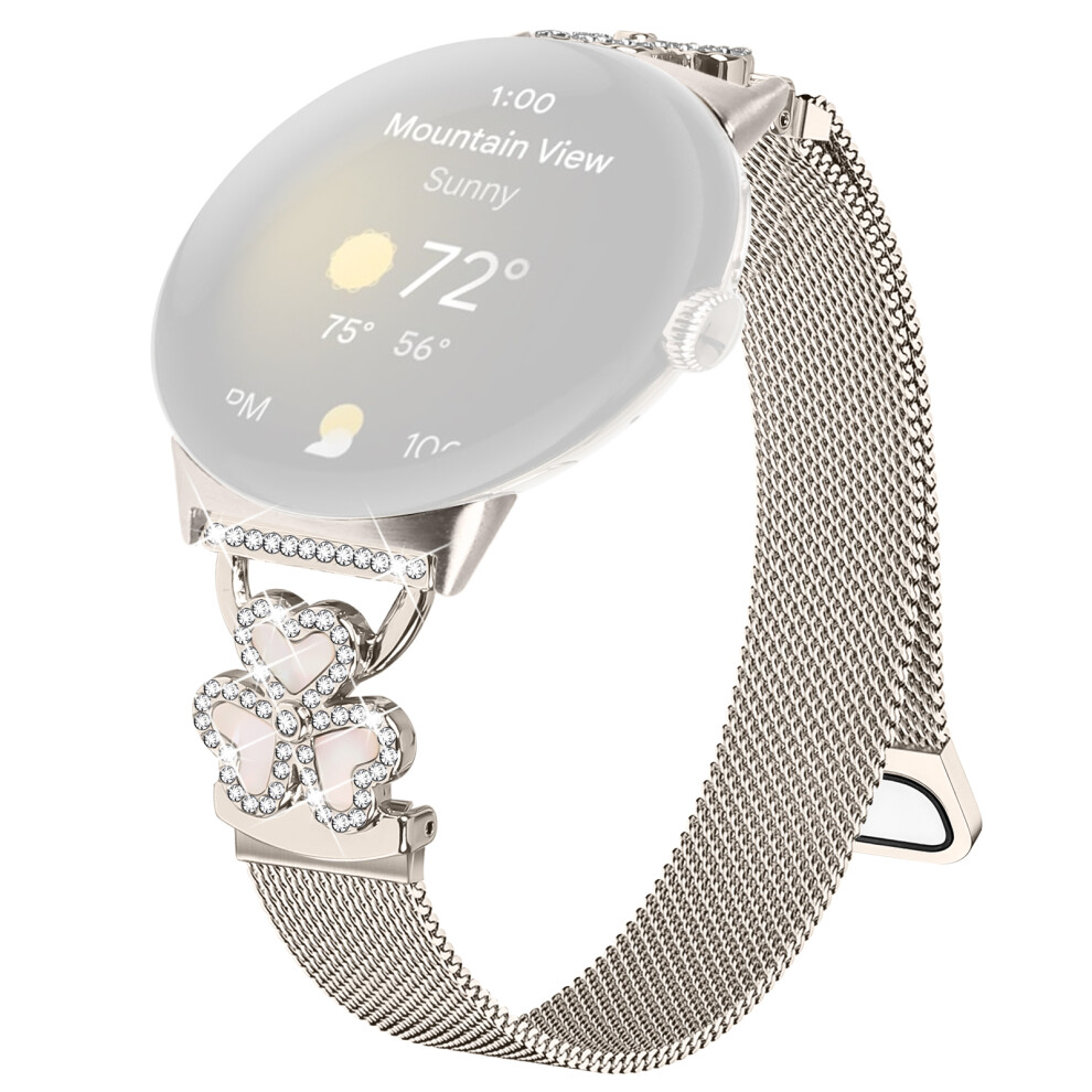 (Starlight+Colorful Shell) Electroplated Milanese Strap For Google Pixel Watch 4 41Mm / Watch 3 41Mm / Watch / Watch 2 Heart Clover Watchband 6914295860437