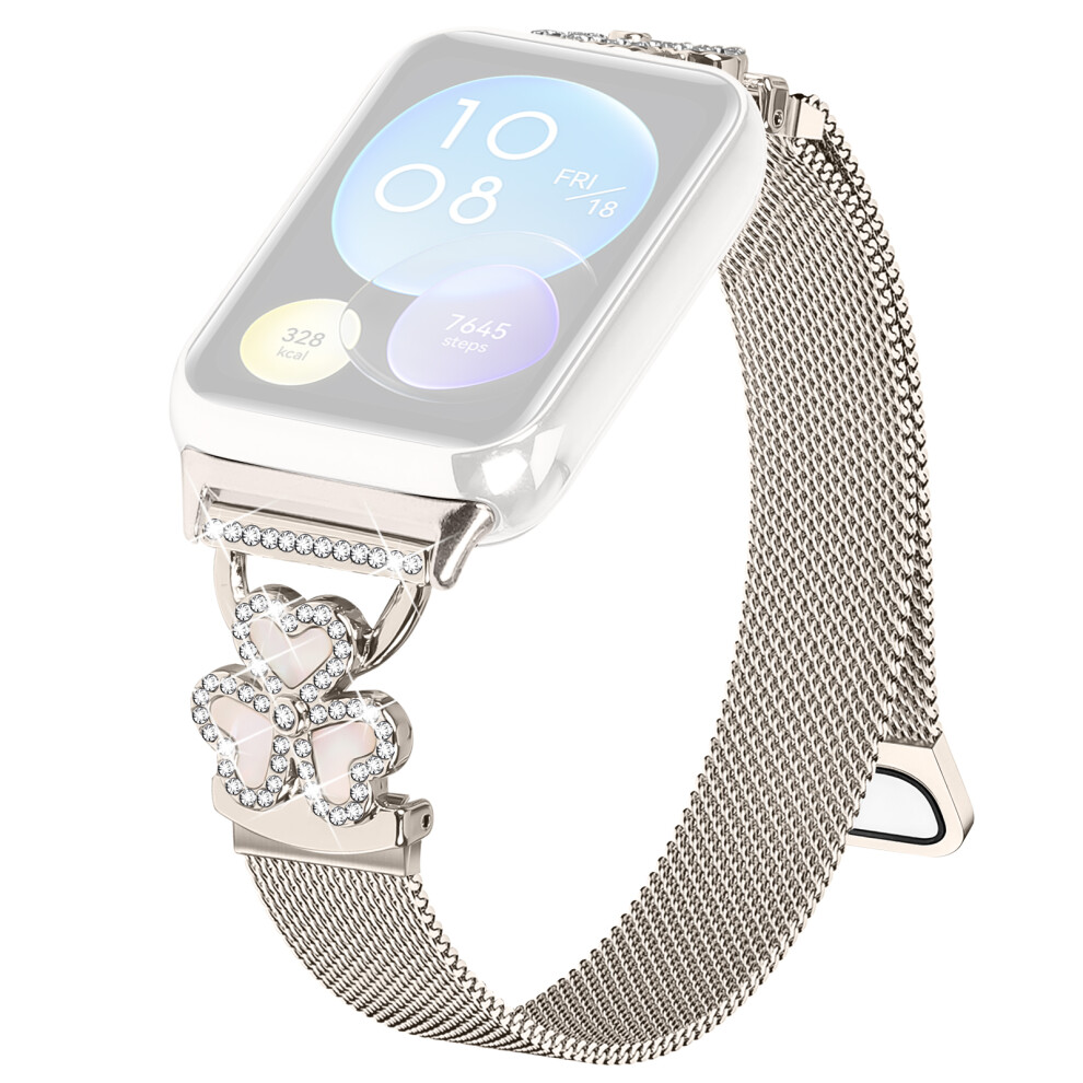 (Starlight+Colorful Shell) Electroplated Milanese Strap For Xiaomi Smart Band 9 Pro / 8 Pro Heart Clover Watchband 6914297092386