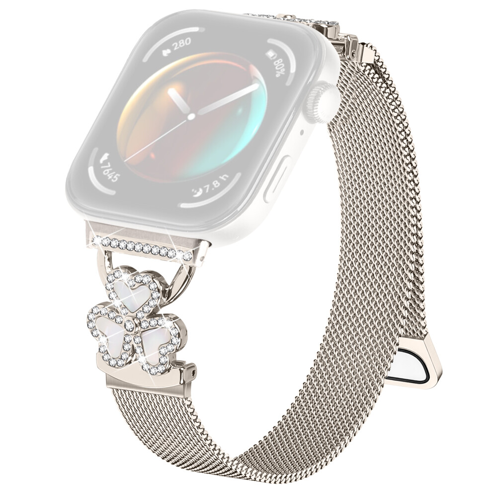 (Starlight+Colorful Shell) Electroplated Milanese Strap For Huawei Watch Fit 4 Pro / Fit 4 / Fit 3 Heart Clover Watchband 6914291230692
