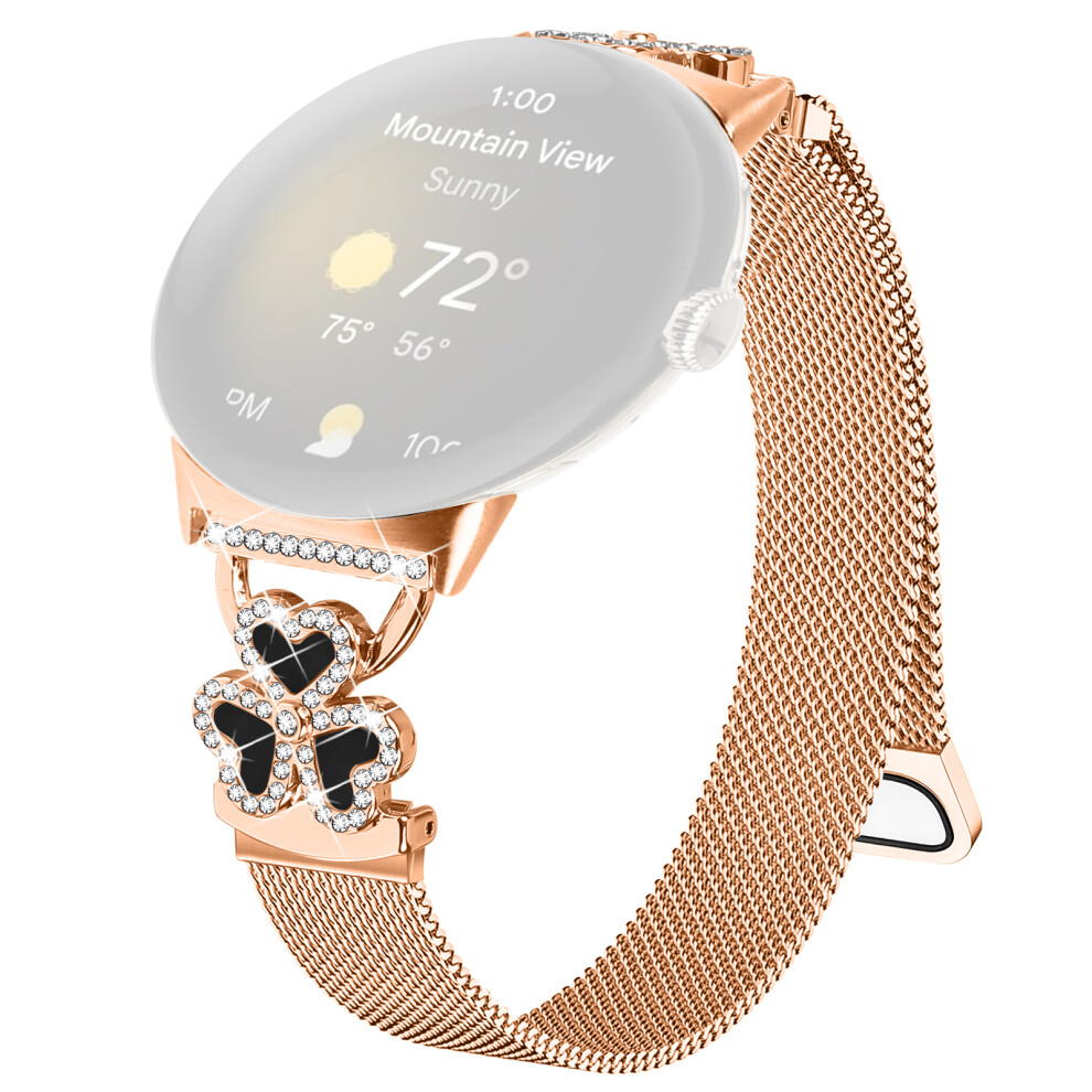 (Rose + Shell) Electroplated Milanese Strap For Google Pixel Watch 4 41Mm / Watch 3 41Mm / Watch / Watch 2 Heart Clover Watchband Gold/Black 6914298913451