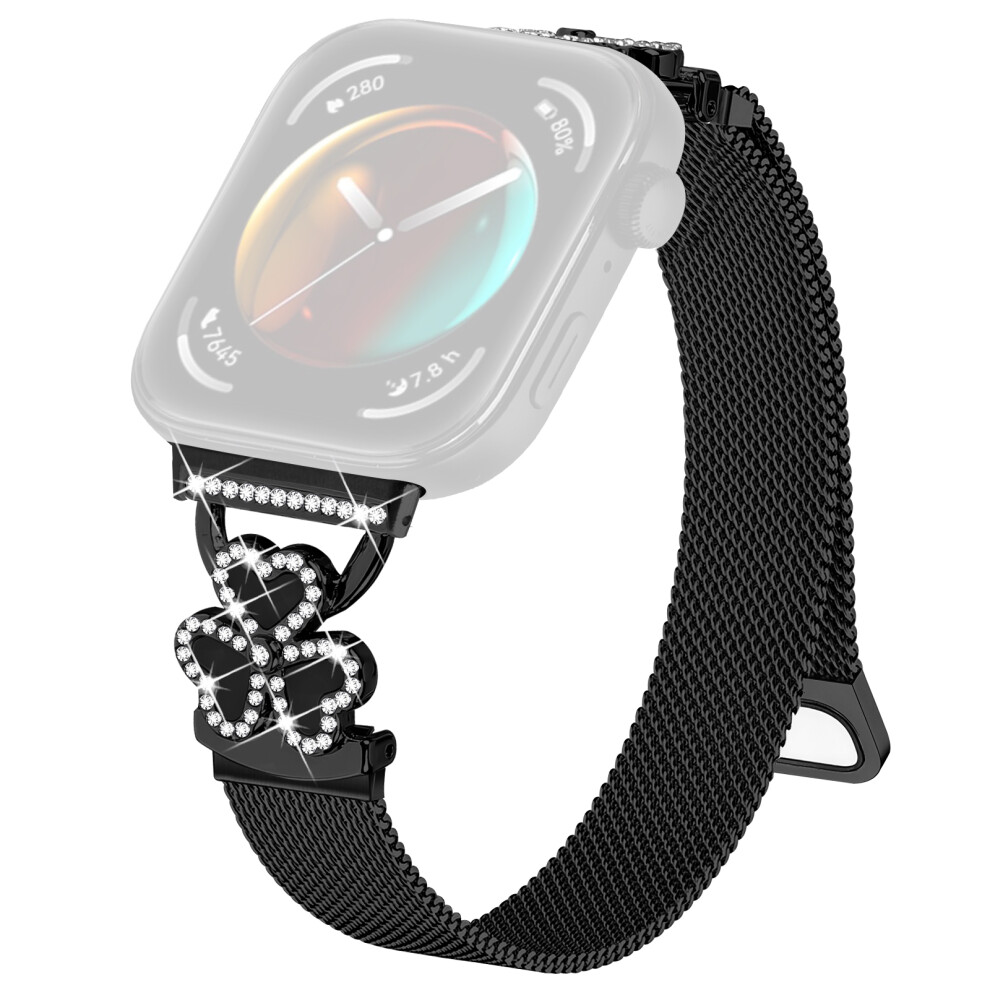 (Black+ Shell) Electroplated Milanese Strap For Huawei Watch Fit 4 Pro / Fit 4 / Fit 3 Heart Clover Watchband Black 6914291583392