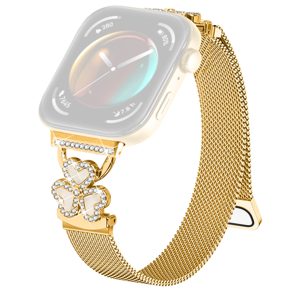 (Gold+Colorful Shell) Electroplated Milanese Strap For Huawei Watch Fit 4 Pro / Fit 4 / Fit 3 Heart Clover Watchband Gold 6914299285502