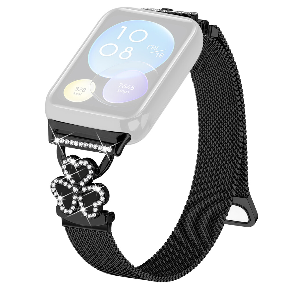 (Black+ Shell) Electroplated Milanese Strap For Xiaomi Smart Band 9 Pro / 8 Pro Heart Clover Watchband Black 6914290652464