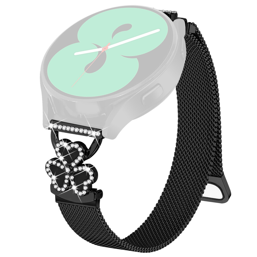 (Black+ Shell) Electroplated Milanese Strap For Garmin Forerunner 570 42Mm / 165 / 165 Music / Bounce / Vivoactive 6 Heart Clover Watch Black 6914297709383