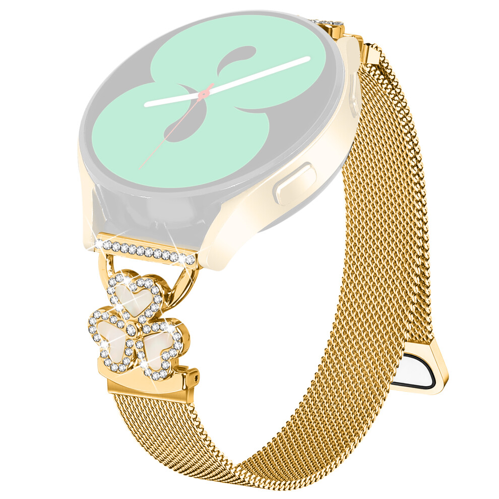 (Gold+Colorful Shell) Electroplated Milanese Strap For Huami Amazfit Active 2 / Gtr Mini / Bip 3 Pro / Bip 3 Heart Clover Watchband Gold 6914293602954