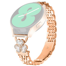(Rose Gold+Colorful Shell) Electroplated Heart Clover Metal Band for Huami Amazfit Active / GTR Mini / Bip 3 / 3 Pro / GTS 4 Mini Watch Strap 7-Bea