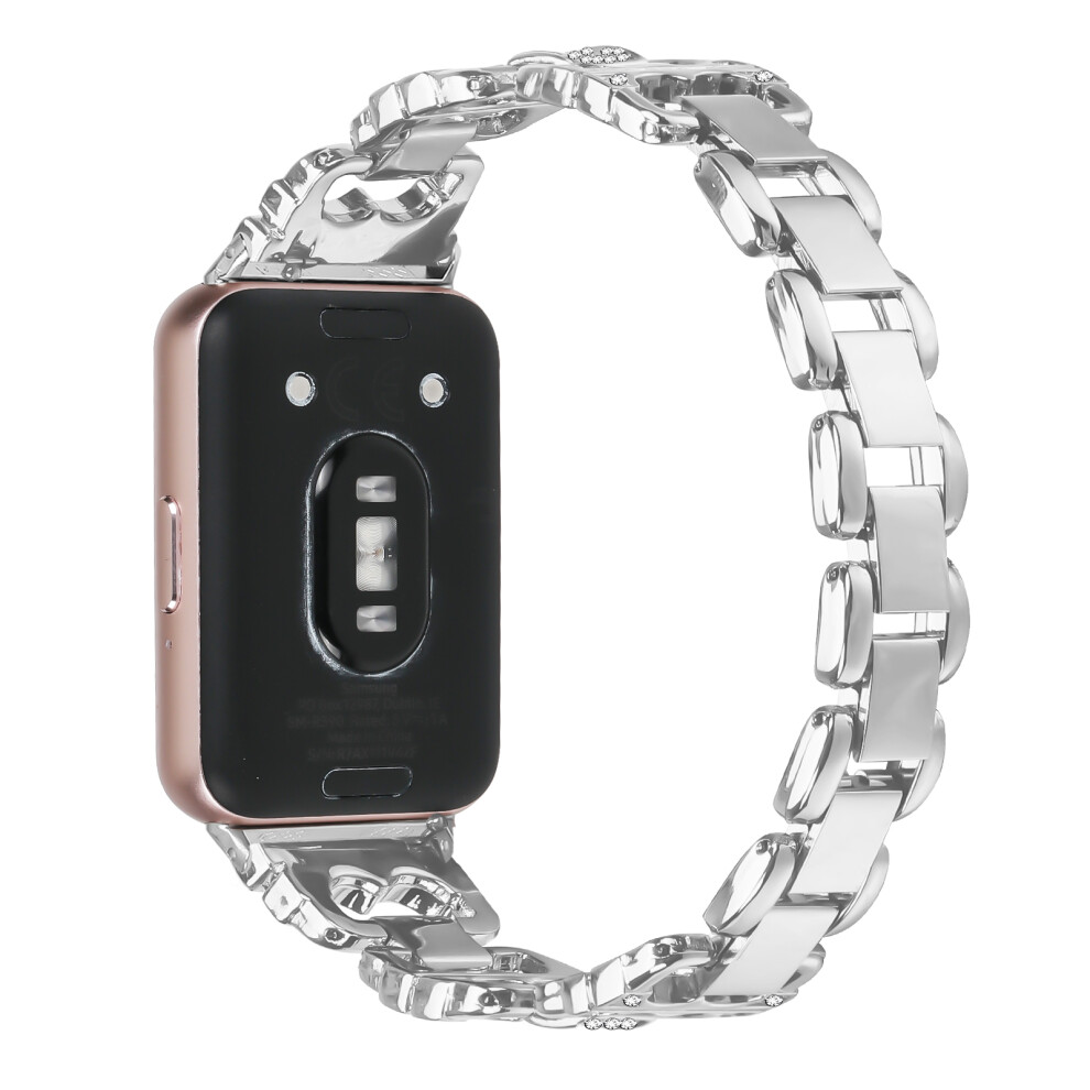 (Silver) For Samsung Galaxy Fit3 Zinc Alloy Watch Band Rhinestone Inlaid Replacement Metal Strap Silver 6914297831626