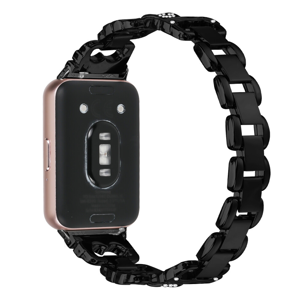 (Black) For Samsung Galaxy Fit3 Zinc Alloy Watch Band Rhinestone Inlaid Replacement Metal Strap Black 6914290380831