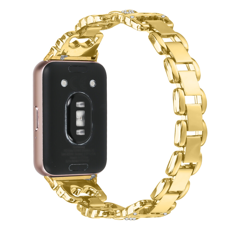 (Gold) For Samsung Galaxy Fit3 Zinc Alloy Watch Band Rhinestone Inlaid Replacement Metal Strap Gold 6914297443126