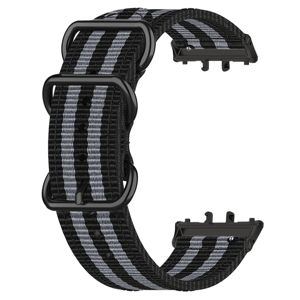 (Black / Grey) For Honor Watch X5 Watch Band Triple Ring Nylon Woven Strap Black,Grey 6914294751606