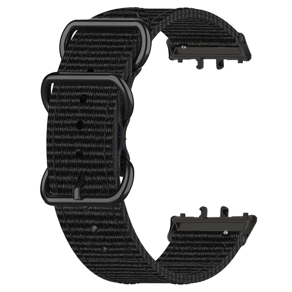 (Black) For Honor Watch X5 Watch Band Triple Ring Nylon Woven Strap Black 6914291663254