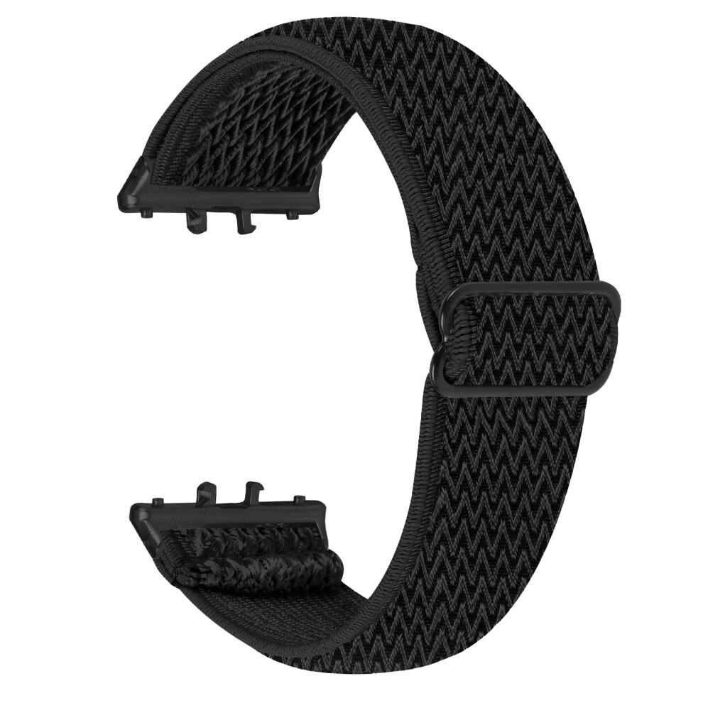 (Black) For Honor Watch X5 Watch Band Wave Pattern Nylon Woven Strap With Connector Black 6914299916260
