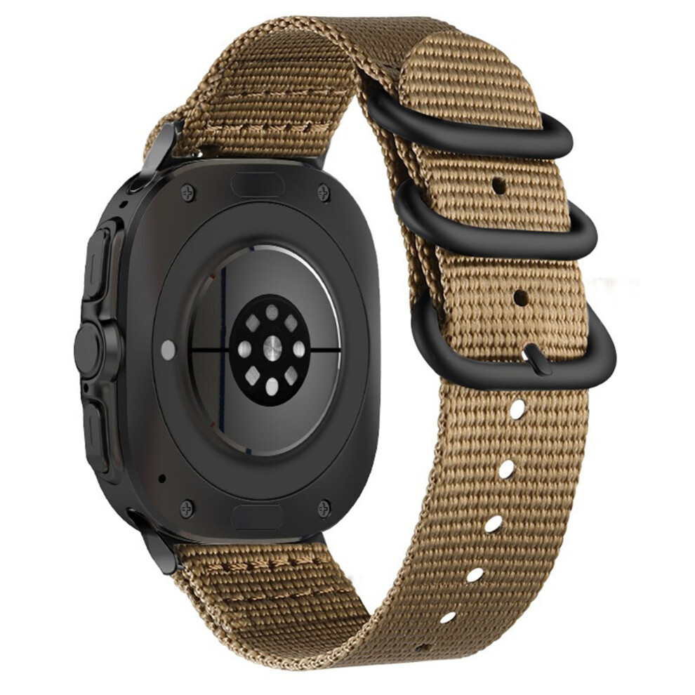 (Khaki) Double Loop Nylon Watchband For Samsung Galaxy Watch Ultra (2025) 47Mm / Ultra 47Mm Buckle Braided Strap Black 6914291265151
