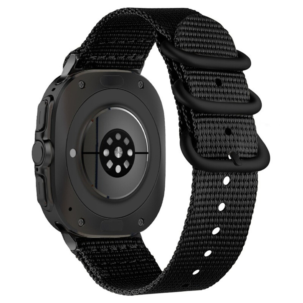 (Black) Double Loop Nylon Watchband For Samsung Galaxy Watch Ultra (2025) 47Mm / Ultra 47Mm Buckle Braided Strap Black 6914291440978
