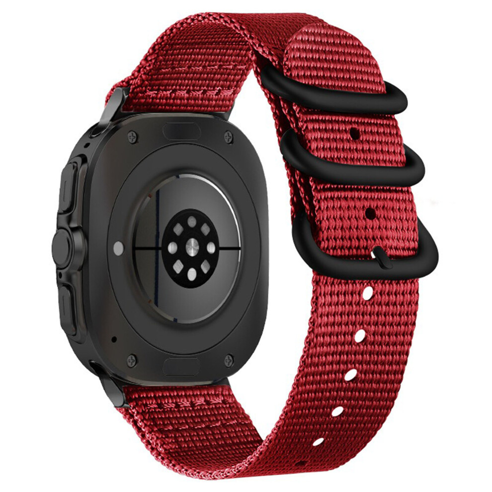 (Red) Double Loop Nylon Watchband For Samsung Galaxy Watch Ultra (2025) 47Mm / Ultra 47Mm Black Buckle Braided Strap Black,Red 6914292677793