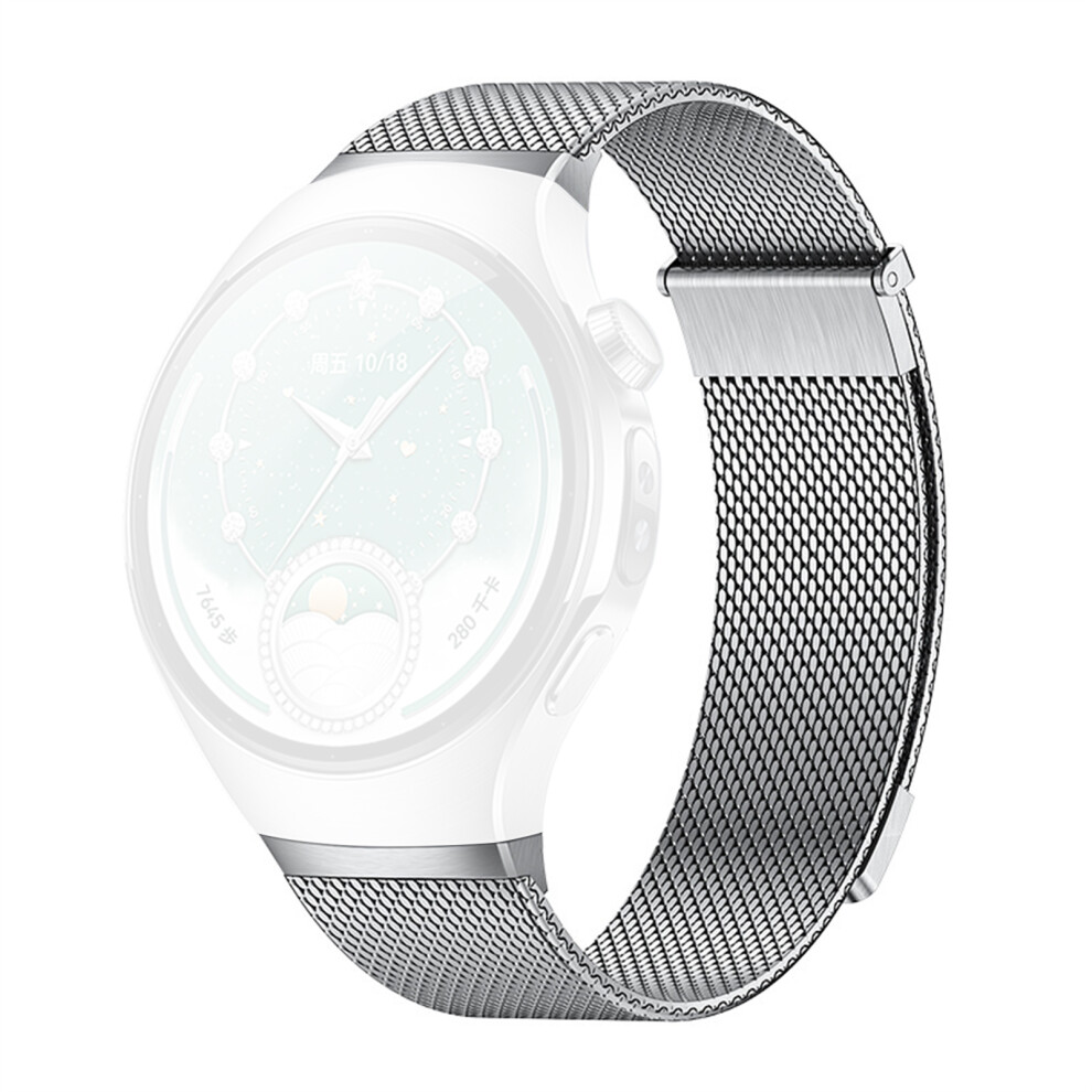 (Silver) For Huawei Watch 5 42Mm Magnetic Milanese Loop Band Push Button Quick Release Seamless Stainless Steel Watch Strap Silver 6914298617182
