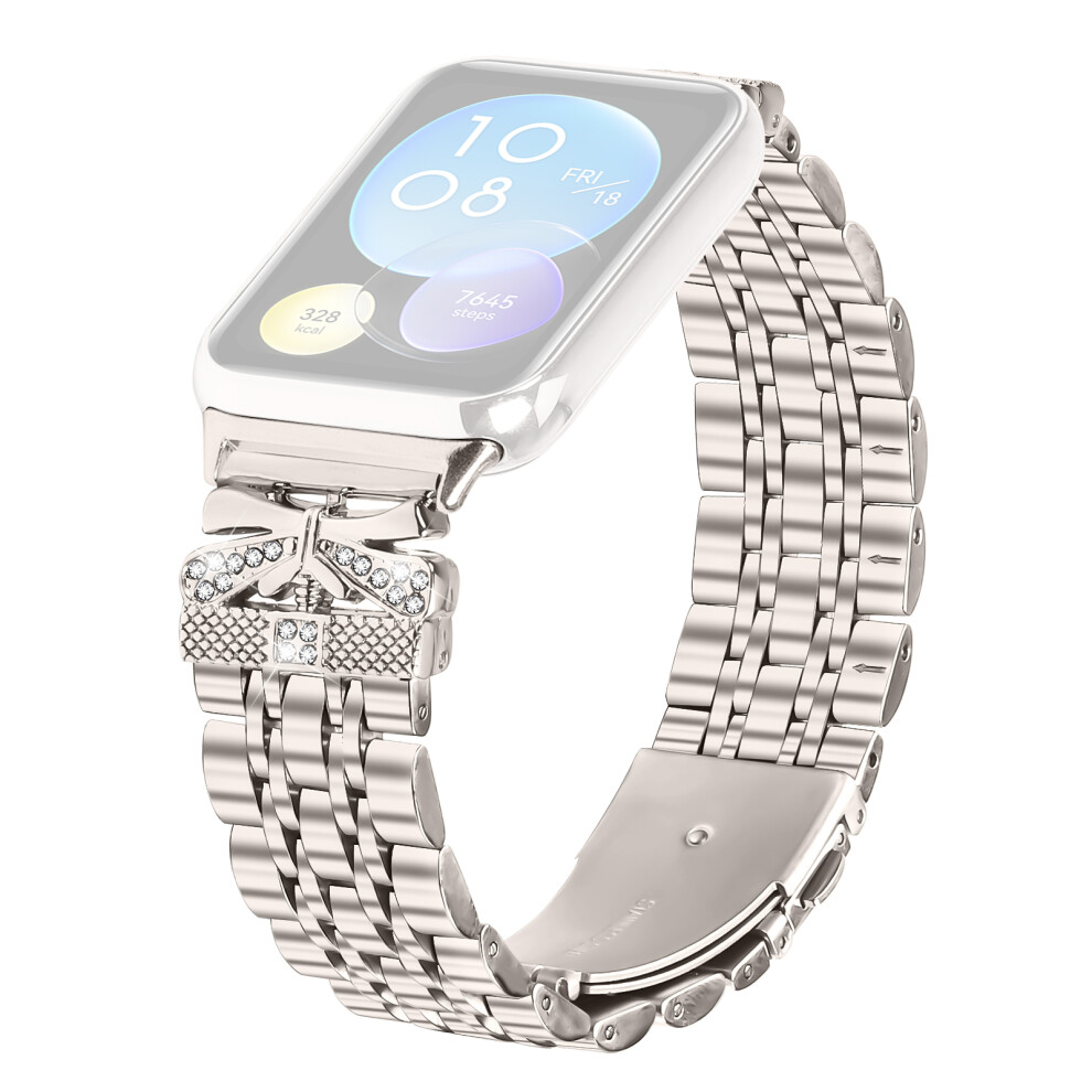 (Starlight) Metal Watch Band For Xiaomi Smart Band 9 Pro / 8 Pro Rhinestone Butterfly Decor Stainless Steel Wrist Band 6914294879638