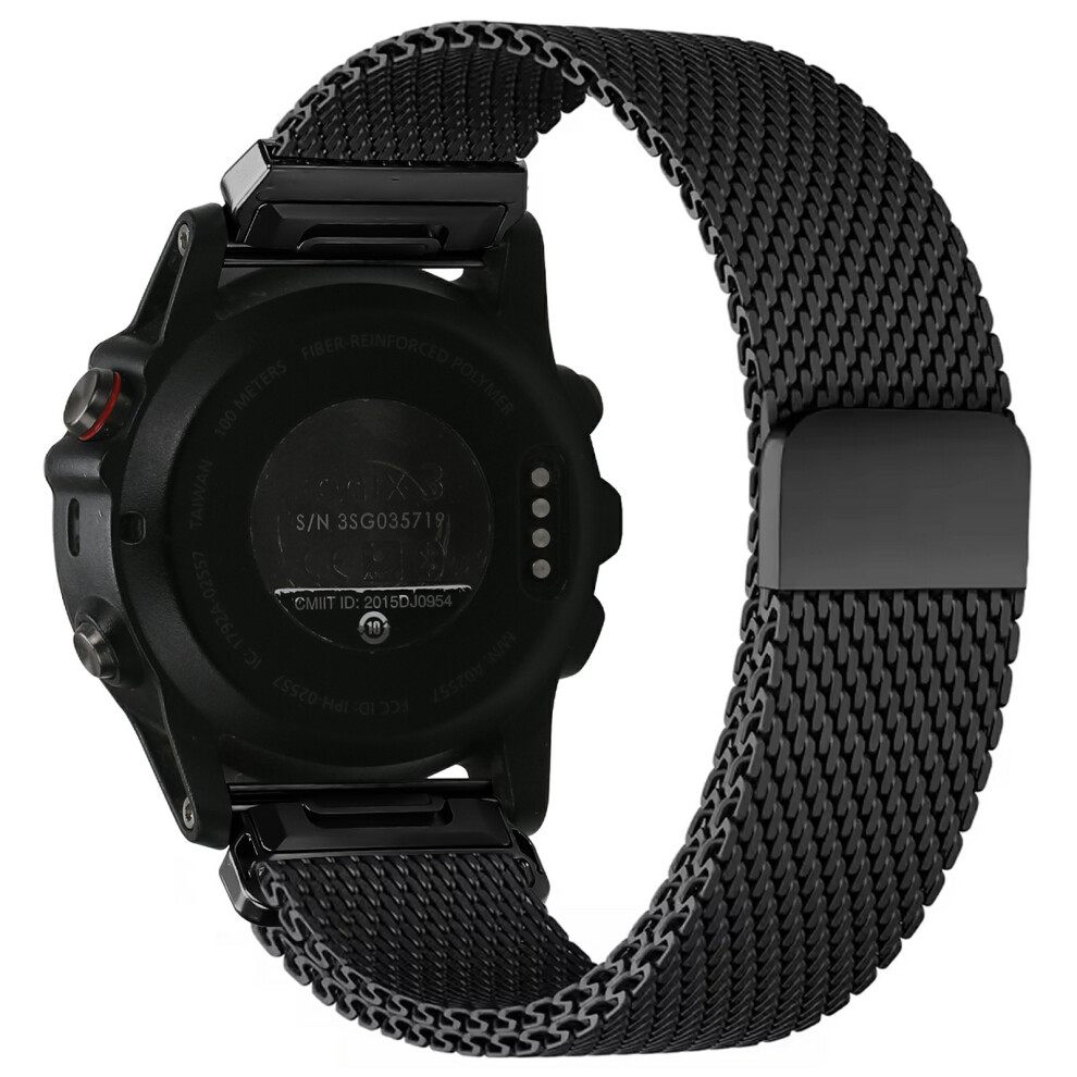 (Black) Watch Band For Garmin Fenix 8 Pro Amoled 47Mm / Quatix 8 47Mm / Tactix 8 47Mm / Fenix 8 47Mm Magnetic Stainless St Black 6914297292120
