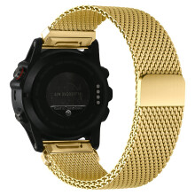 (Gold) Watch Band for Garmin Fenix 5 / 6 / 7 / Fenix 8 47mm Magnetic Stainless Steel Electroplating Reinforced Milanese Mesh St