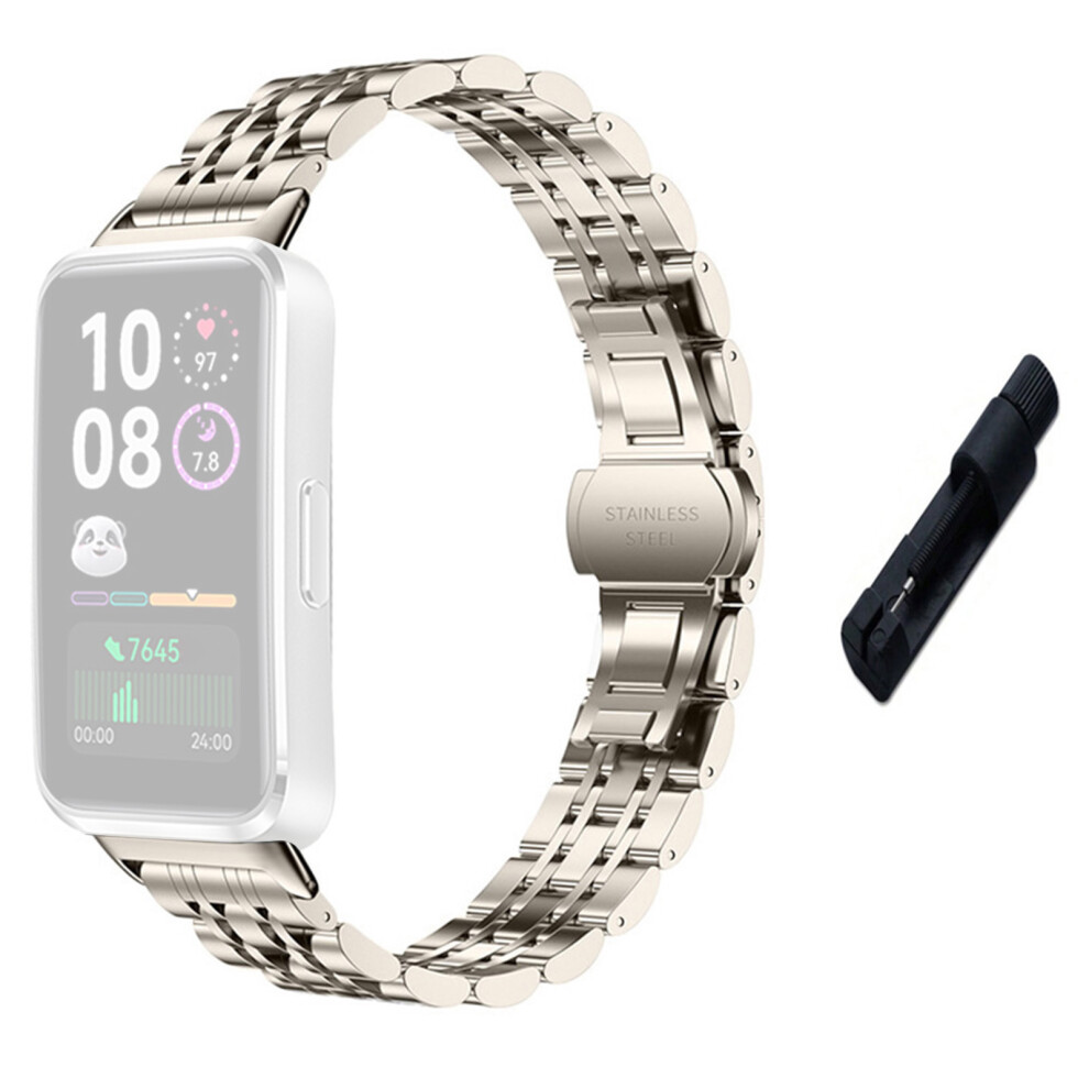 (Starlight) Stainless Steel Band For Huawei Band 11 / 11 Nfc / 11 Pro / 11 Pro Nfc Butterfly Buckle Chain Watch Strap With Removal T 6914294359550