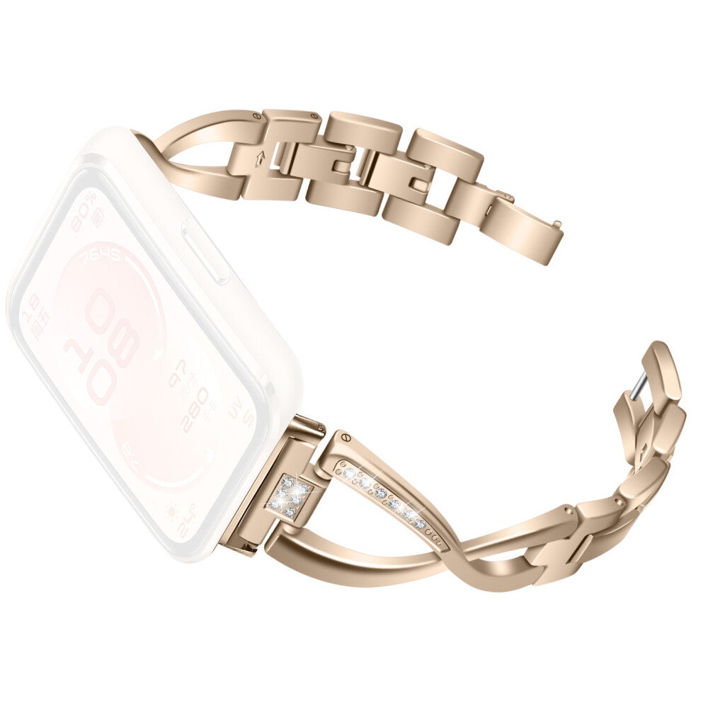 (Retro ) Large X Design Watch Strap For Huawei Band 11 Pro Nfc / 11 Nfc / 11 Pro / 11 Rhinestone Decor Zinc Alloy Band Gold 6914293049278