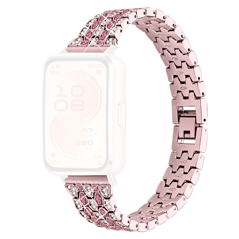 (Rose +Rose) Metal Watch Band For Huawei Band 11 Pro Nfc / 11 Nfc / 11 Pro / 11 Rhinestones Decor Replacement Strap Pink 6914295947237