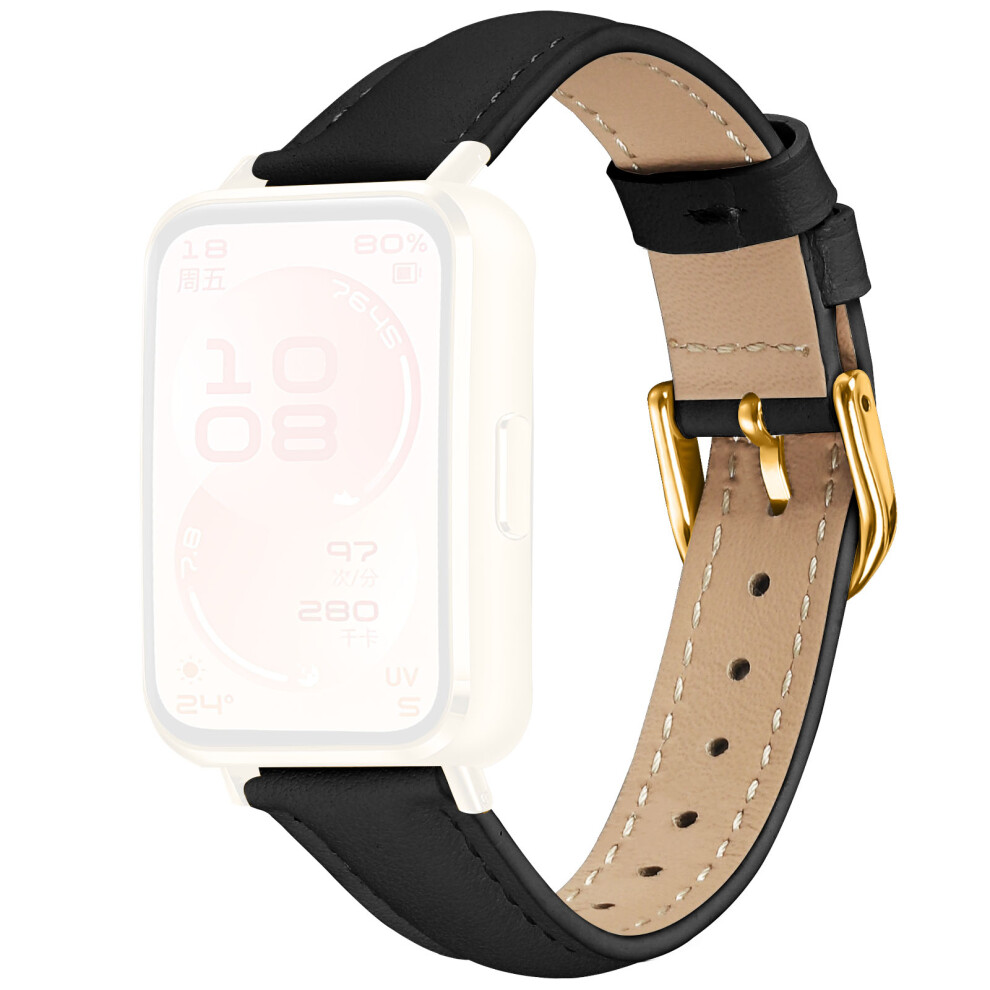 (Black) Watch Band For Huawei Band 11 Pro Nfc / 11 Nfc / 11 Pro / 11 Gold Buckle Slim Leather Strap Black,Gold 6914299329022