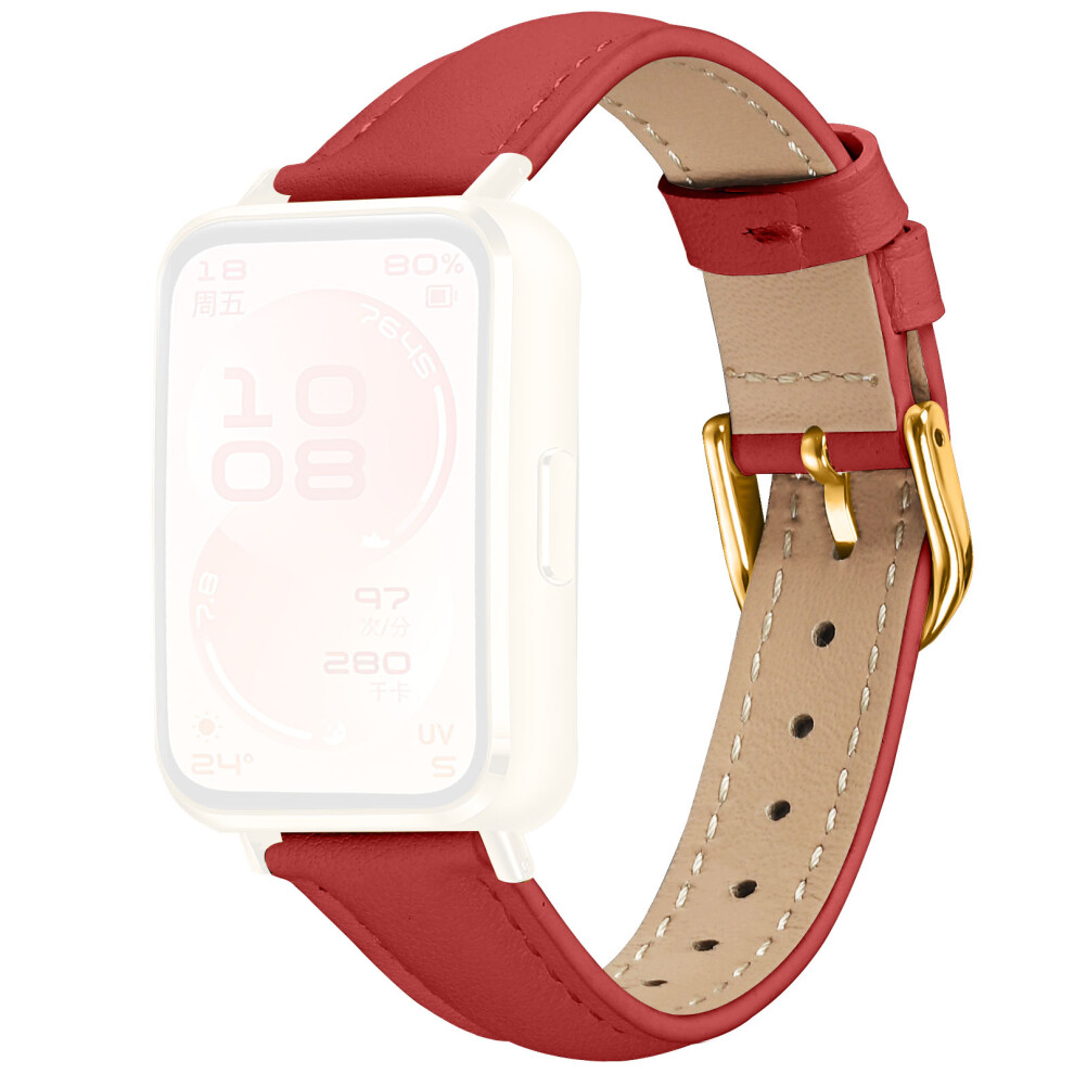 (Red) Watch Band For Huawei Band 11 Pro Nfc / 11 Nfc / 11 Pro / 11 Gold Buckle Slim Leather Strap Red,Gold 6914292382048