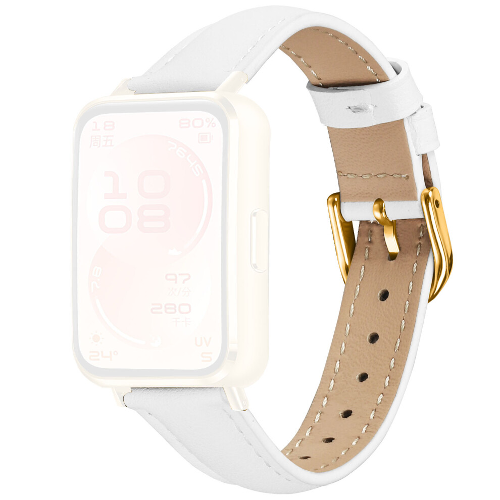 (White) Watch Band For Huawei Band 11 Pro Nfc / 11 Nfc / 11 Pro / 11 Gold Buckle Slim Leather Strap White,Gold 6914291911669