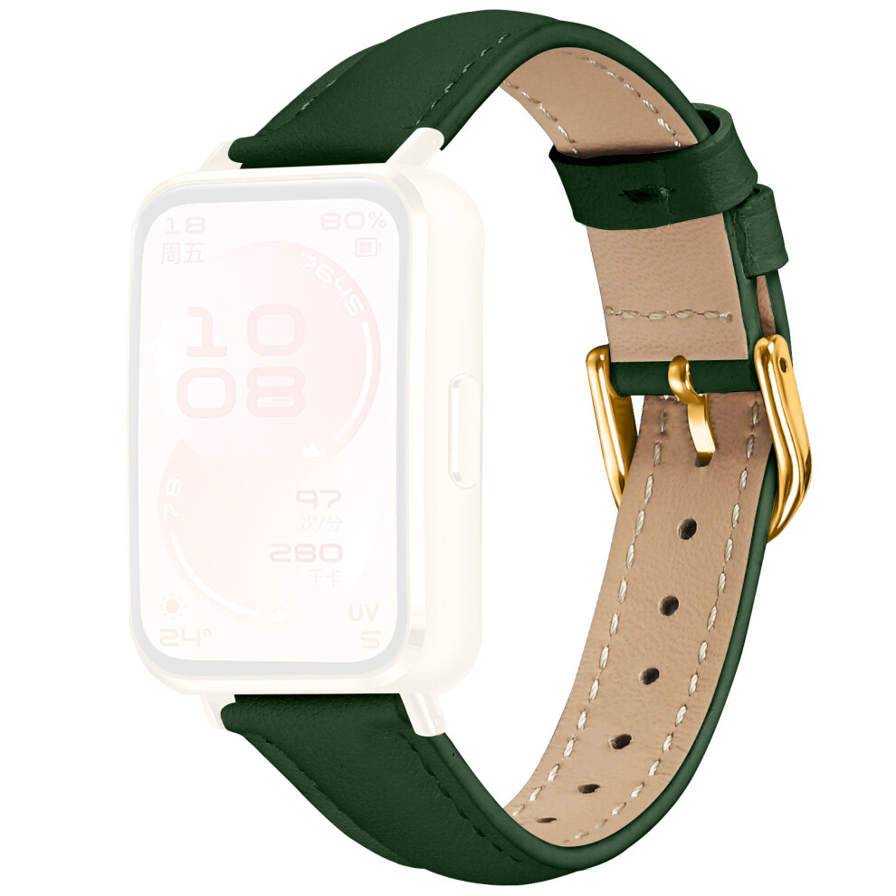 (Green) Watch Band For Huawei Band 11 Pro Nfc / 11 Nfc / 11 Pro / 11 Gold Buckle Slim Leather Strap Green,Gold 6914292464898