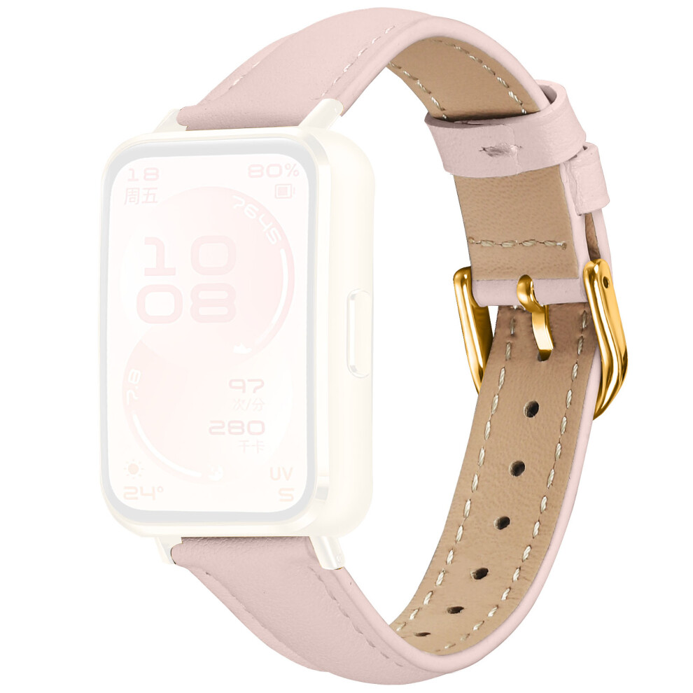 (Pink) Watch Band For Huawei Band 11 Pro Nfc / 11 Nfc / 11 Pro / 11 Gold Buckle Slim Leather Strap Pink,Gold 6914294867437