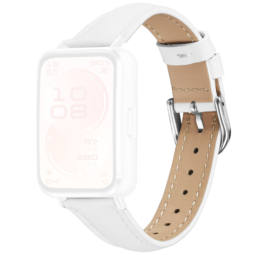 (White) Watch Band For Huawei Band 11 Pro Nfc / 11 Nfc / 11 Pro / 11 Silver Buckle Slim Leather Strap White,Silver 6914293326614