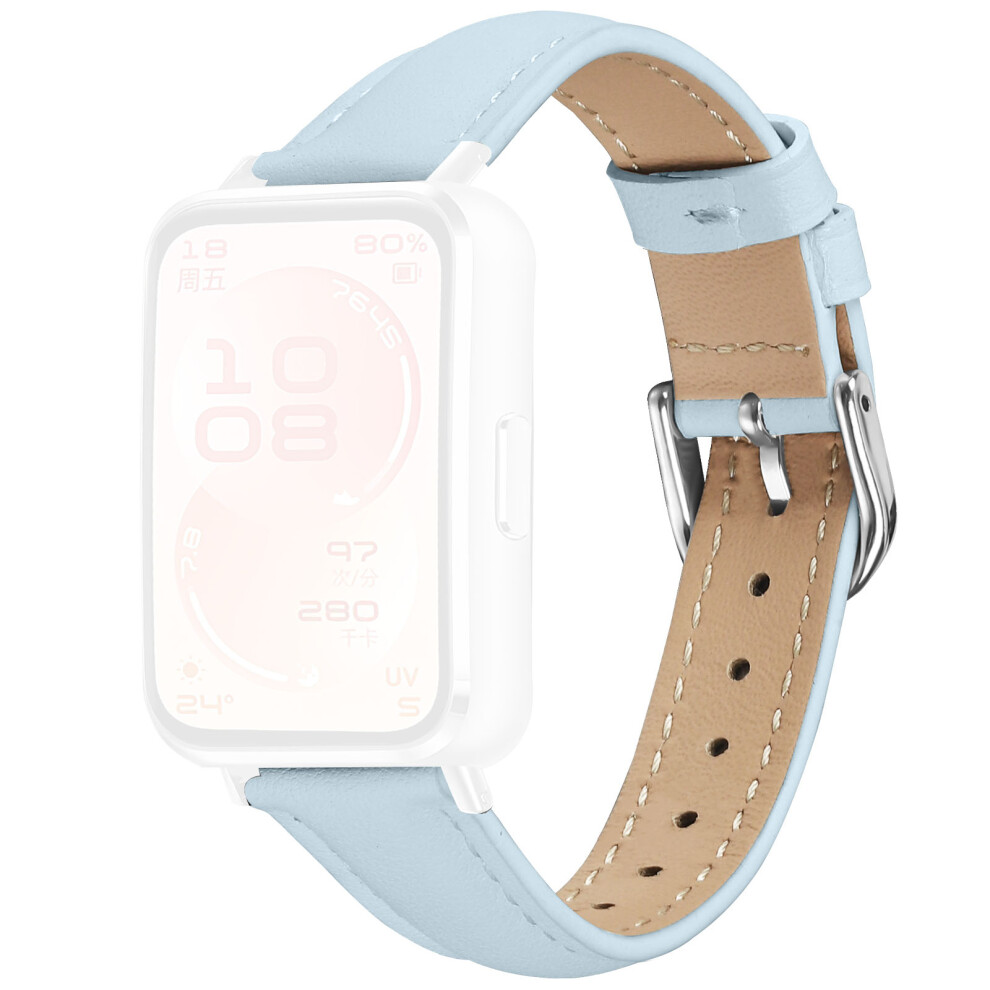 (Blue) Watch Band For Huawei Band 11 Pro Nfc / 11 Nfc / 11 Pro / 11 Silver Buckle Slim Leather Strap Blue,Silver 6914296557633
