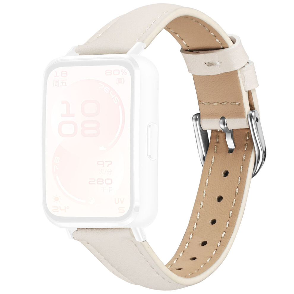 (Apricot) Watch Band For Huawei Band 11 Pro Nfc / 11 Nfc / 11 Pro / 11 Buckle Slim Leather Strap Silver 6914291835798