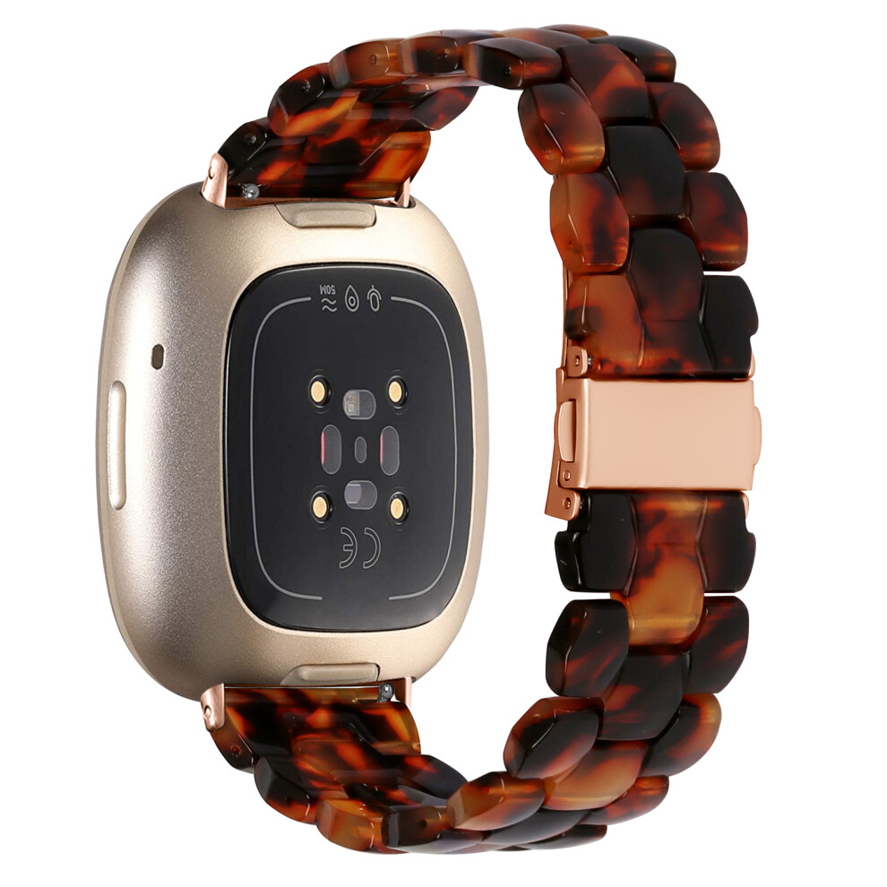 (Tortoiseshell) For Fitbit Versa 4 / Sense 2 Hexagonal Resin Strap Waterproof Watch Band 6914297555591