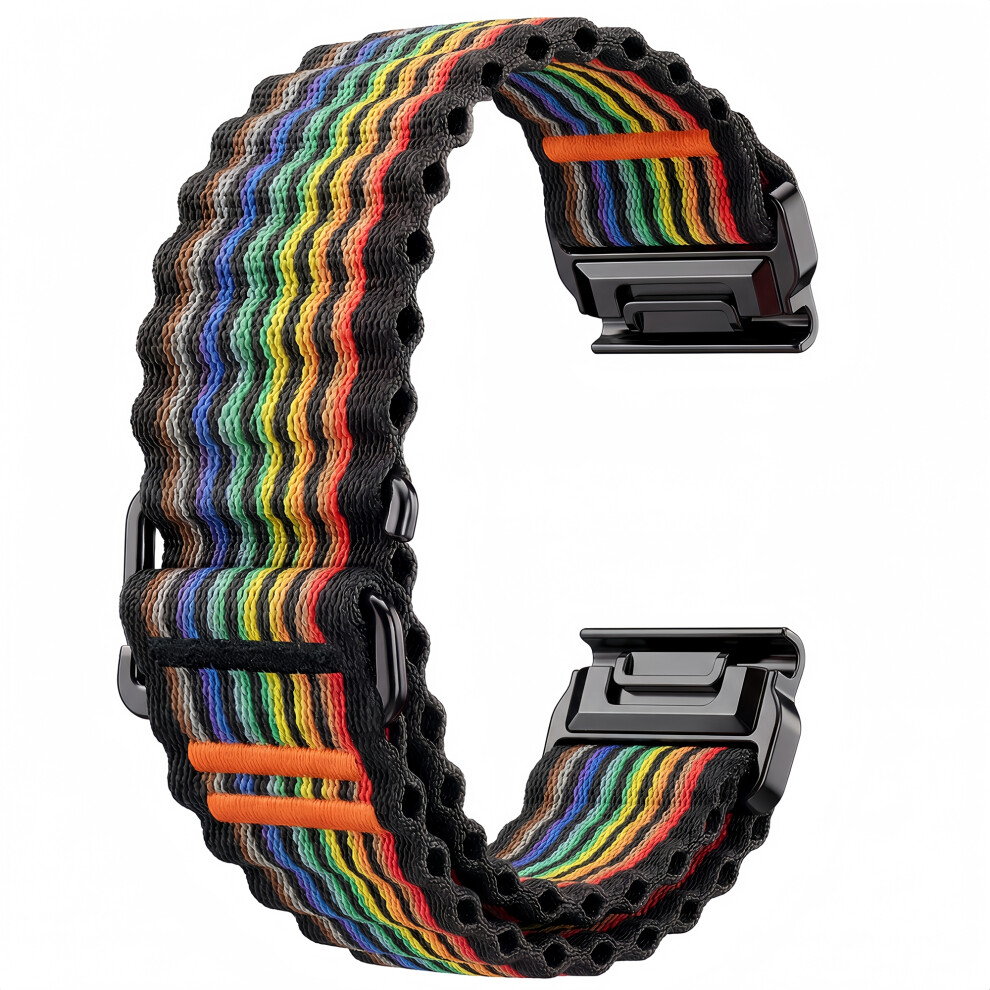 (Rainbow) Quickfit 26Mm Nylon Strap For Garmin Fenix 7X Pro / 7X / 6X Ocean Wave Texture Breathable Sport Watch Band 6914291745400