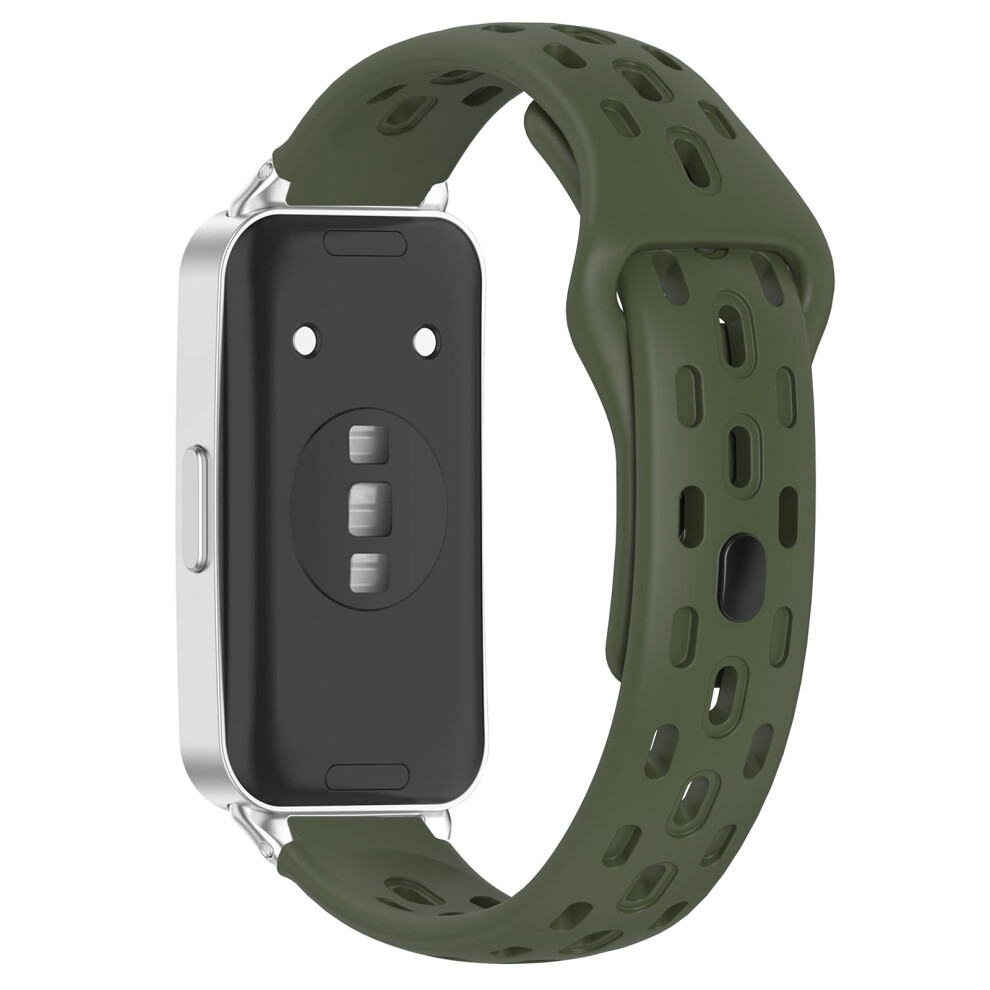 (Army ) Watch Band For Huawei Band 11 Pro Nfc / 11 Nfc / 11 Pro / 11 Holes Design Silicone Wrist Strap Green 6914294475700