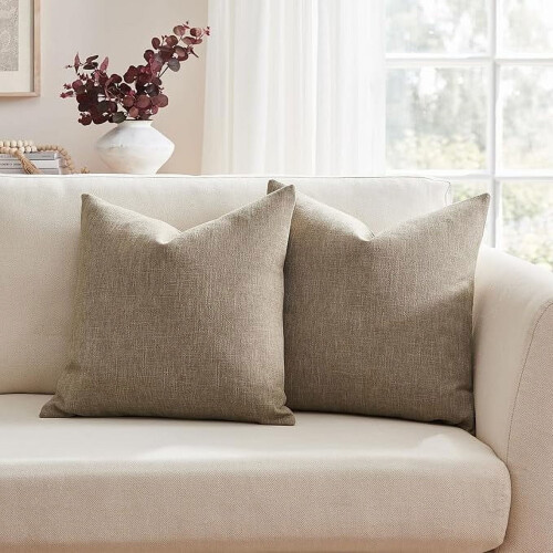 Ensemble de 2 housses de coussin carrées en lin, 45 x 45 cm avec