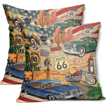 Antieke auto kussenhoezen 50x50cm katoen linnen set van 2