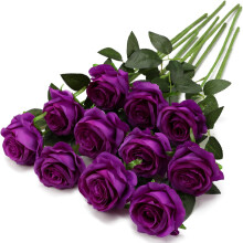 Roses artificielles noires - 10 fleurs en soie avec tiges