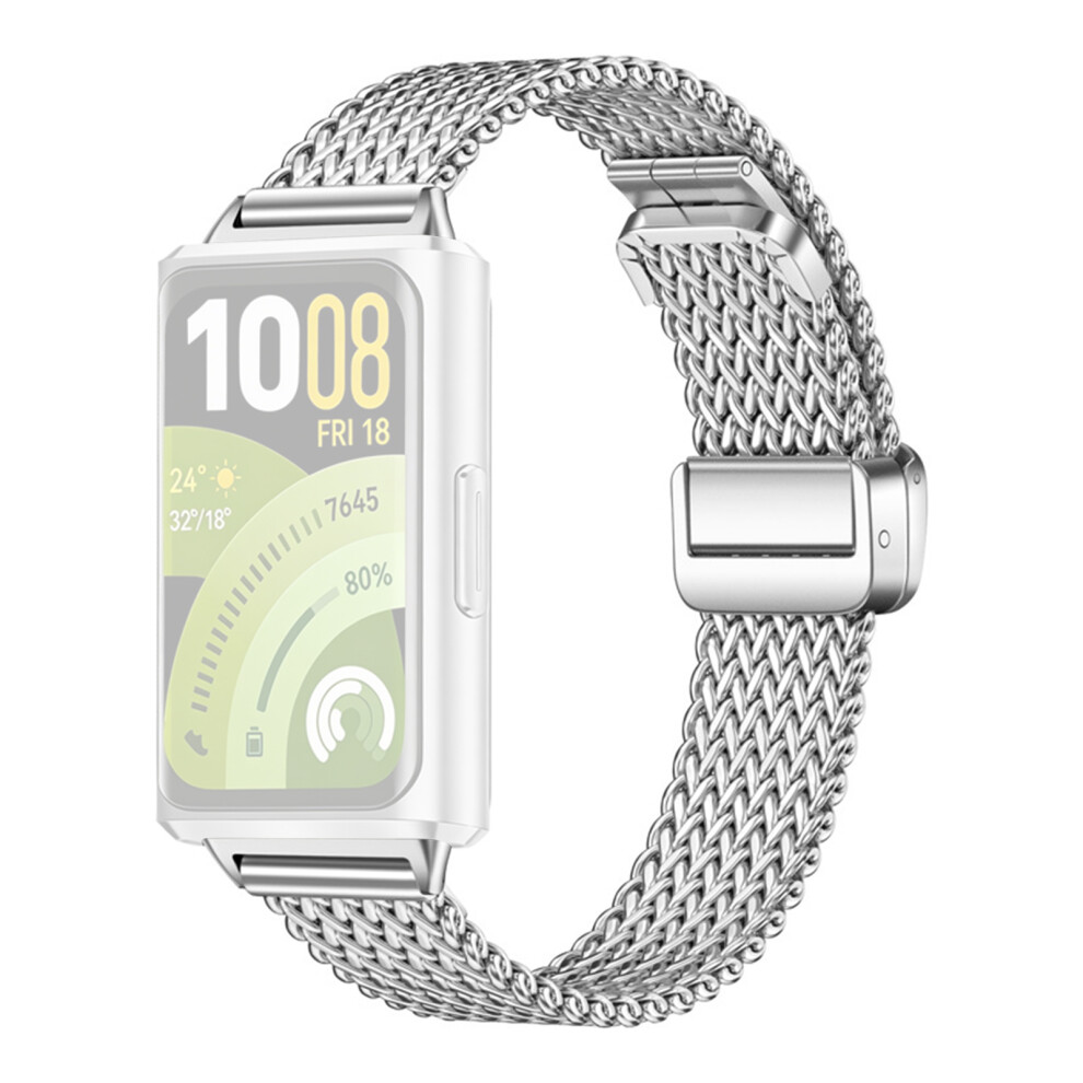 (Silver) Stainless Steel Strap For Huawei Band 11 Pro Nfc / 11 Nfc / 11 Pro / 11 Herringbone Mesh Watch Band Silver 6914297824840
