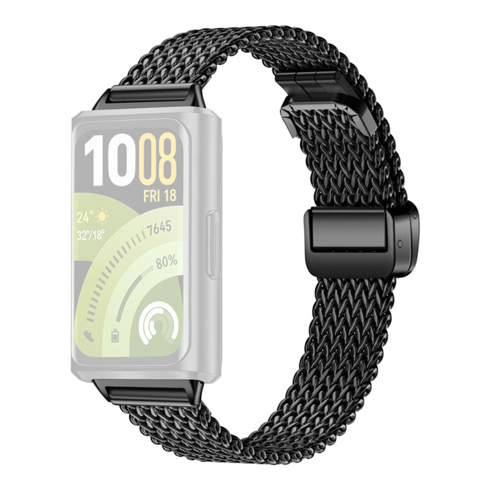 (Black) Stainless Steel Strap For Huawei Band 11 Pro Nfc / 11 Nfc / 11 Pro / 11 Herringbone Mesh Watch Band Black 6914293643223