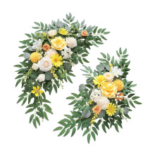 2 fleurs en soie pour arche de mariage avec feuilles vertes